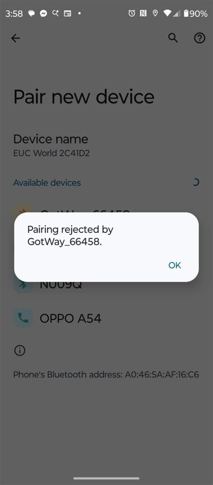 Why is pairing rejected?